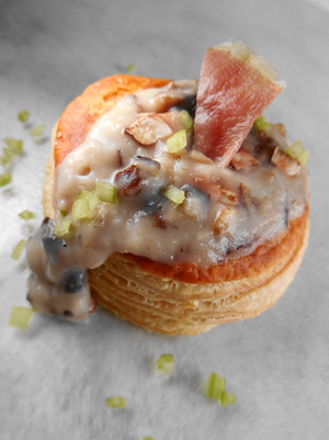 Paddenstoelenragout  met gerookte ham 